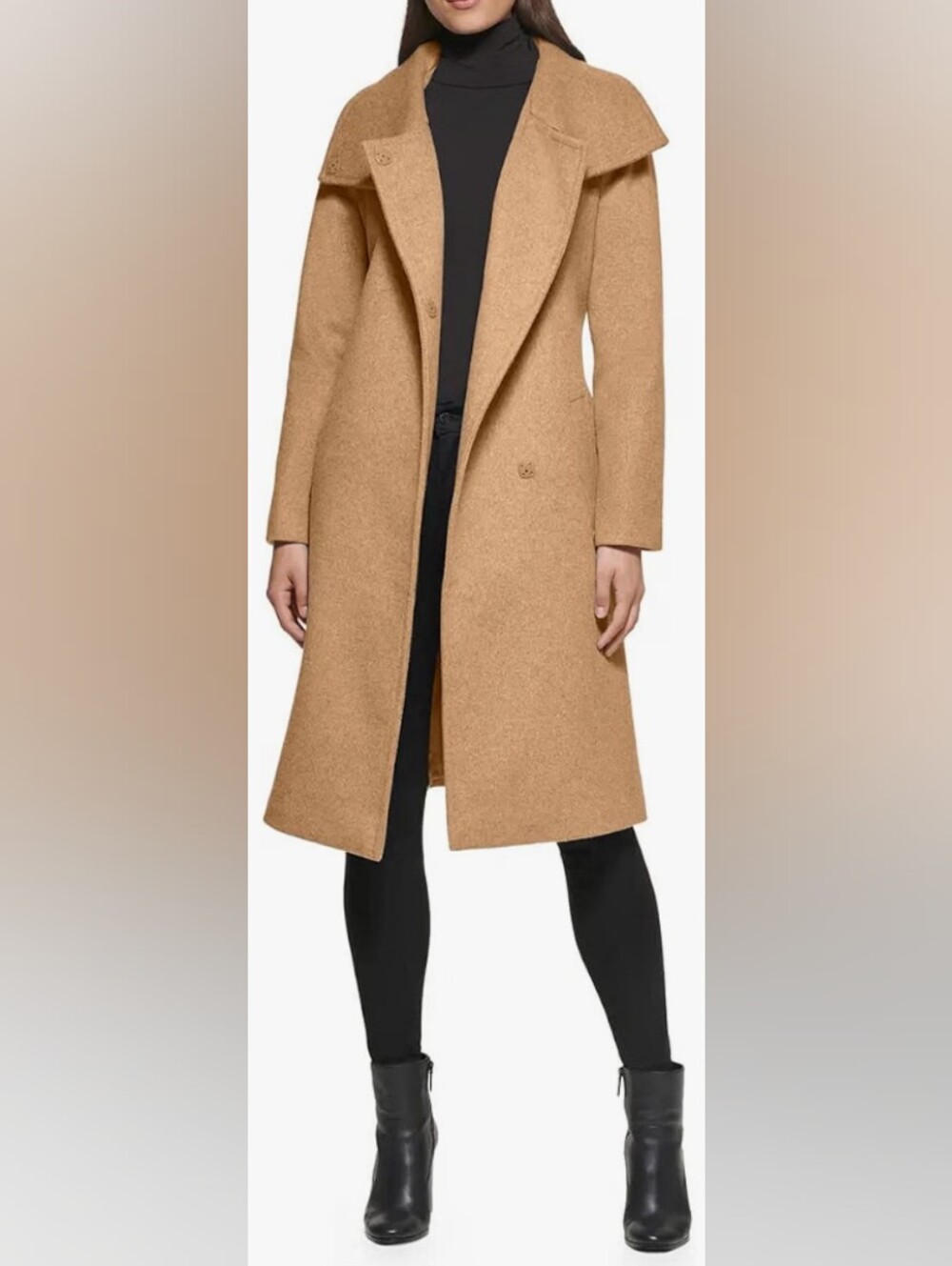 Kenneth Cole Camel Wool-Blend Longline Coat